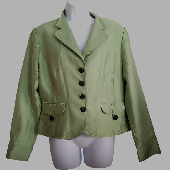 Kay Unger Mint Green 4 Button Blazer Jacket Pockets Silk Blend 16 - Picture 1 of 12